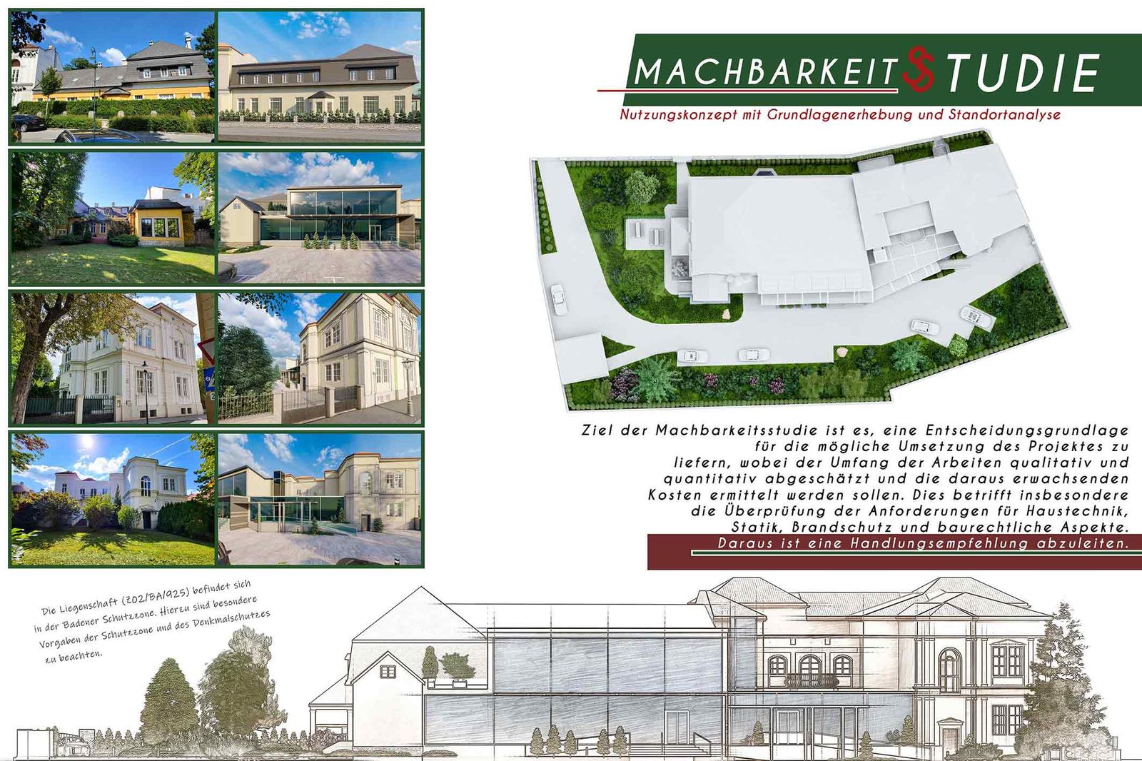 Projektplakat „Machbarkeitsstudie“: Nutzungskonzept mit Grundlagenerhebung und Standortanalyse für eine historische Villa